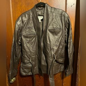 Brown Leather Jacket with Belt